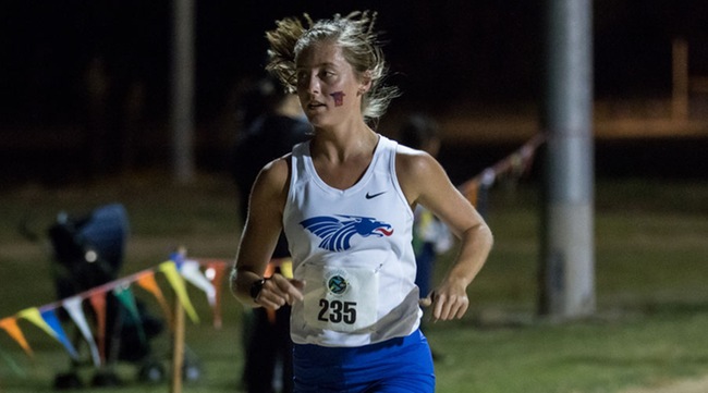 Maggie Lambert posts the second-fastest time in program history in an eighth-place finish at the MSSU Stampede on Saturday in Joplin, Mo. (Allie Schweizer/Blue Dragon Sports Information)