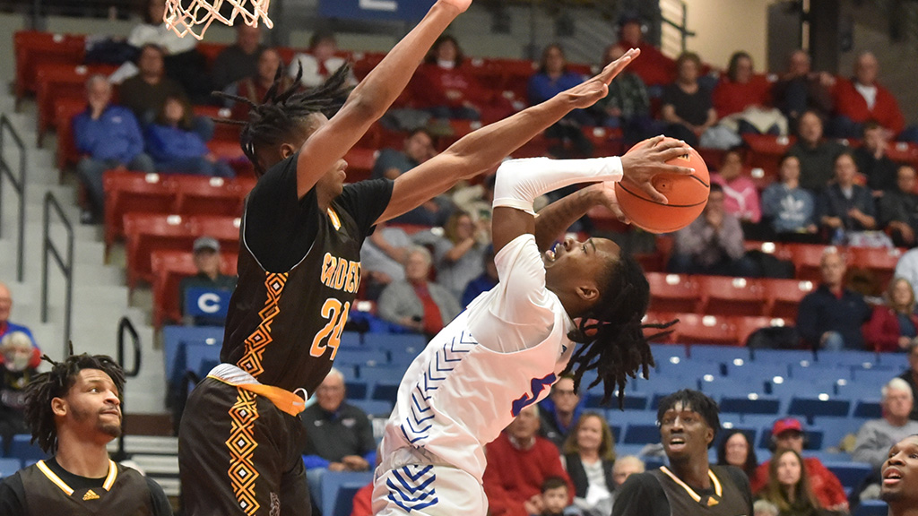 Blue Dragon guard Kobe Campbell had 20 points, 10 rebounds, six assists and five steals in a 132-127 loss to Garden City on Saturday night at the Sports Arena. (Sammi Carpenter/Blue Dragon Sports Information)