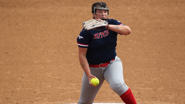 Dakota Lake ties a career high with 13 strikeouts in Blue Dragon softball's 9-2 win over Garden City in Game 1 in a doubleheader sweep over the Broncbusters on Wednesday at Fun Valley (Steve Kappenman/Blue Dragon Sports Information)