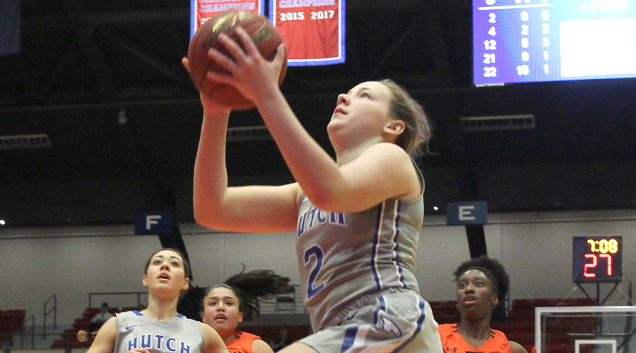 Abby Ogle had 13 points, seven rebounds and six assists in No. 4 Hutchinson's 83-69 win over Cowley on Saturday at the Sports Arena. (Bre Rogers/Blue Dragon Sports Information)