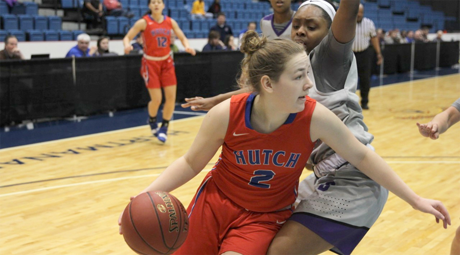 Abby Ogle tires to drive the baseline in the first half of the Blue Dragons' Region VI semifinal against Butler on Monday at Hartman Arena. The Blue Dragons lost 61-60. (Bre Rogers/Blue Dragon Sports Information)