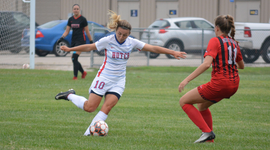 Megan Maslak scored a career high four goals and nine points in Hutchinson's 6-0 season-opening victory over Northeast Nebraska on Wednesday at the Salthawk Sports Complex. (Bre Rogers/Blue Dragon Sports Information)
